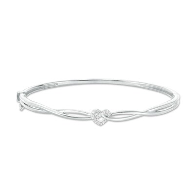 Sterling Silver Diamond Heart Bangle Bracelet Fashion Wristband Two Row Polished Style Fancy 1/20 Cttw Sterling Silver Diamond Heart Bangle Bracelet Fashion Wristband Two Row Polished Style Fancy 1/20 Cttw