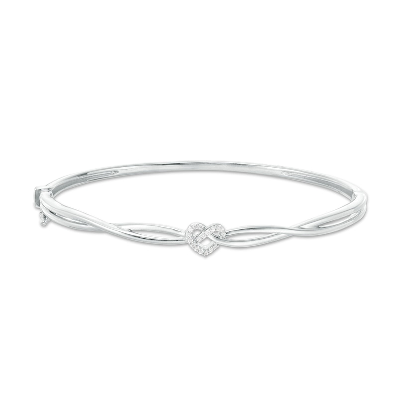 Main Image 1 of 1/10 CT. T.W. Diamond Heart Knot Bangle in Sterling Silver