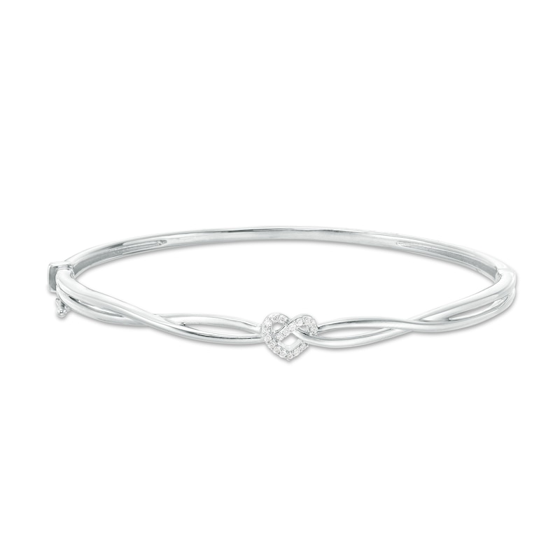 1/10 CT. T.W. Diamond Heart Knot Bangle in Sterling Silver