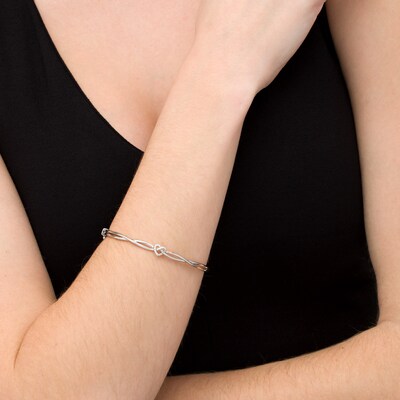Sterling Silver Diamond Heart Bangle Bracelet Fashion Wristband Two Row Polished Style Fancy 1/20 Cttw Sterling Silver Diamond Heart Bangle Bracelet Fashion Wristband Two Row Polished Style Fancy 1/20 Cttw