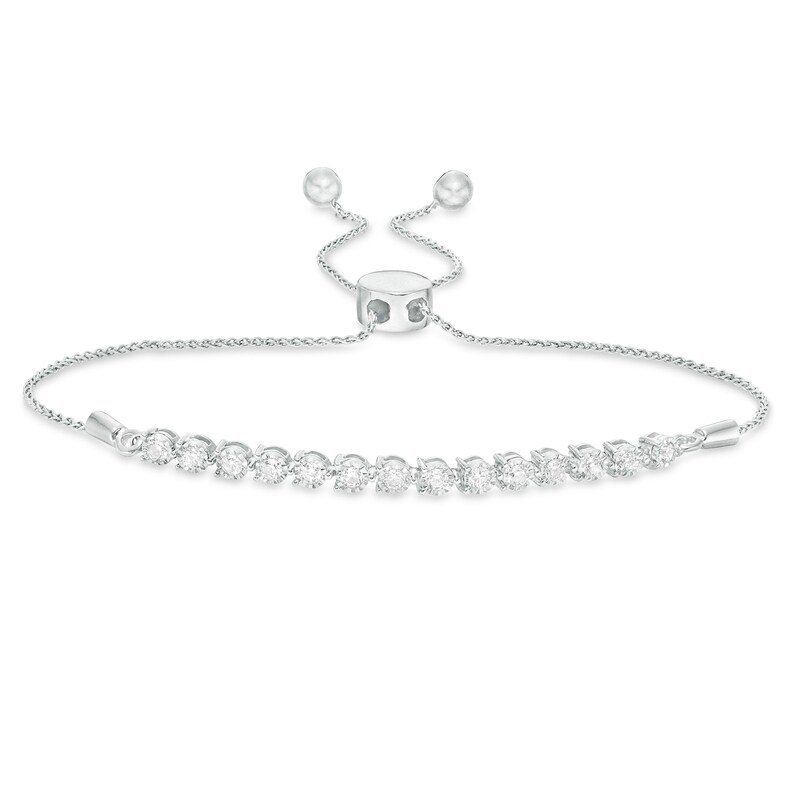 Main Image 1 of 1/2 CT. T.W. Diamond Line Bolo Bracelet in 10K White Gold - 9.5"