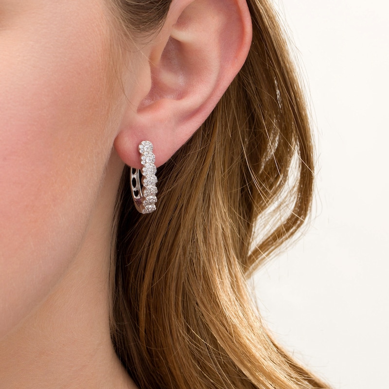 Main Image 2 of 1 CT. T.W. Composite Diamond Hoop Earrings in 10K White Gold