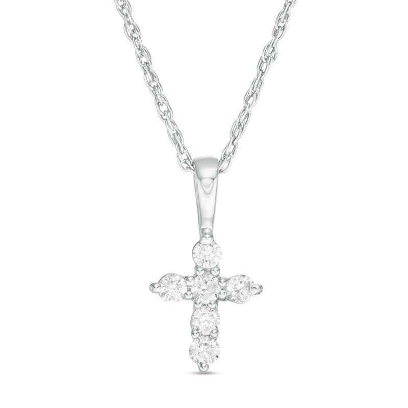 Main Image 1 of 1/6 CT. T.W. Diamond Cross Pendant in 14K White Gold