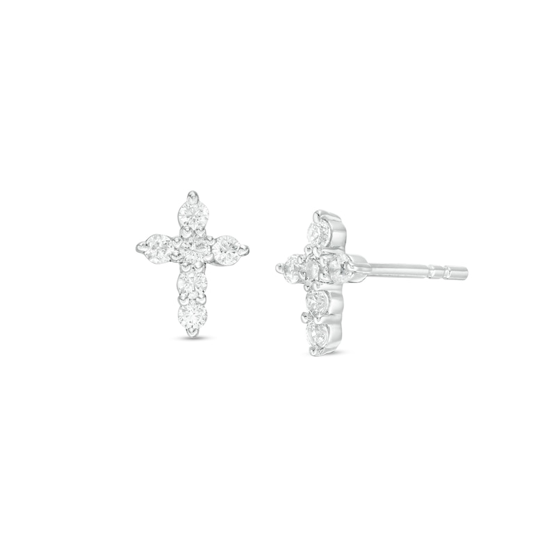 Main Image 1 of 1/5 CT. T.W. Diamond Cross Stud Earrings in 14K White Gold
