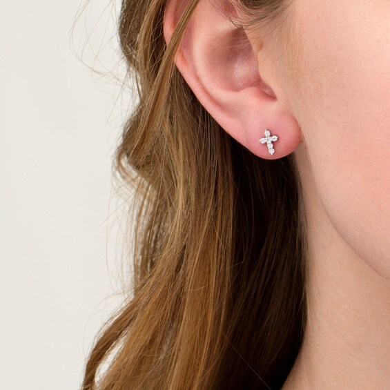 1/5 CT. T.w. Diamond Cross Stud Earrings in 14K White Gold