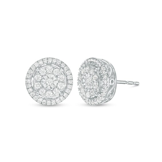 1/2 CT. T.w. Diamond Double Frame Stud Earrings in 10K White Gold