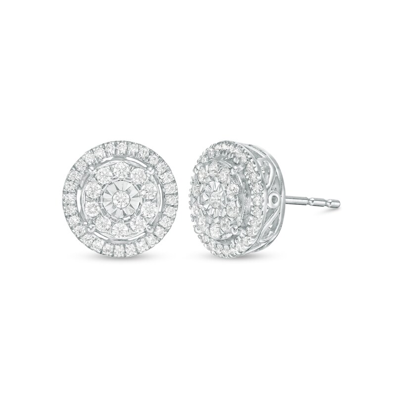 Main Image 1 of 1/2 CT. T.W. Diamond Double Frame Stud Earrings in 10K White Gold