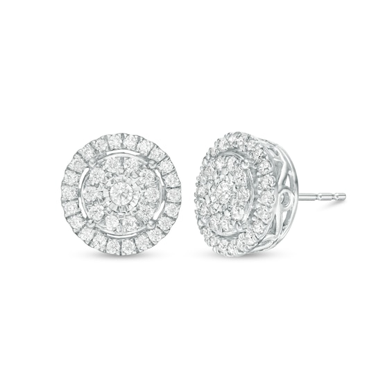 1 CT. T.w. Diamond Double Frame Stud Earrings in 10K White Gold