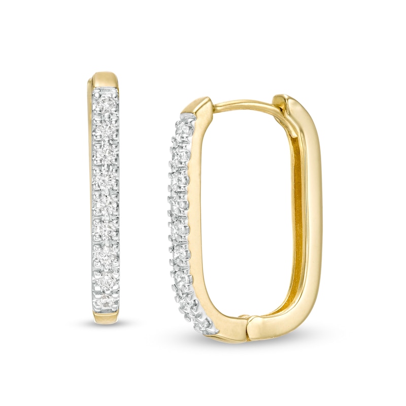 Main Image 1 of 1/6 CT. T.W. Diamond Rectangular Hoop Earrings in 10K Gold