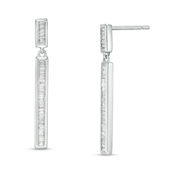 1/3 CT. T.w. Baguette Diamond Line Drop Earrings in 10K White Gold