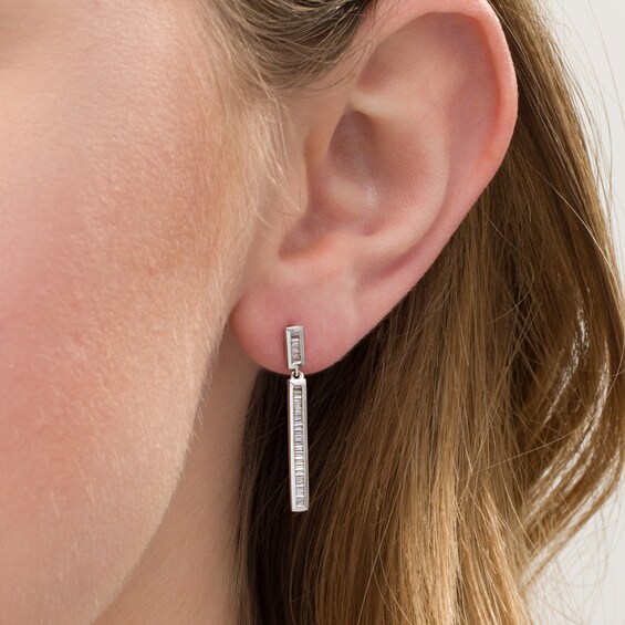 1/3 CT. T.w. Baguette Diamond Line Drop Earrings in 10K White Gold