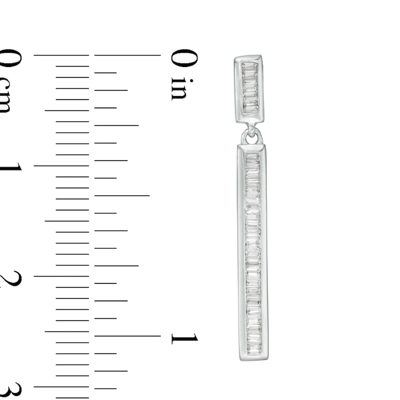 Main Image 3 of 1/3 CT. T.W. Baguette Diamond Line Drop Earrings in 10K White Gold