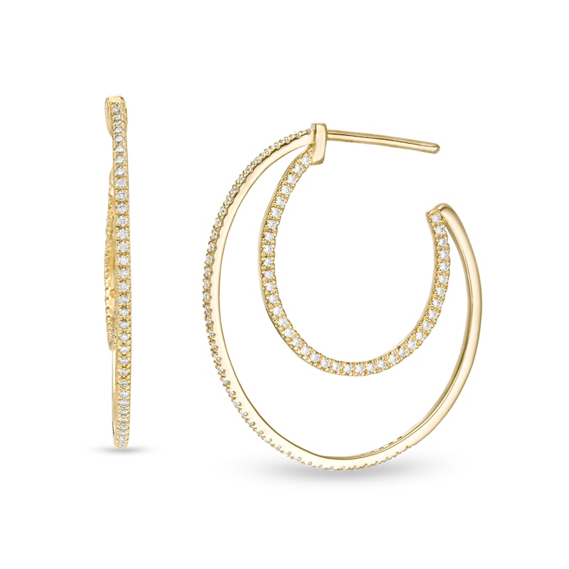 Main Image 1 of 1/2 CT. T.W. Diamond Crescent Moon Hoop Earrings in 10K Gold