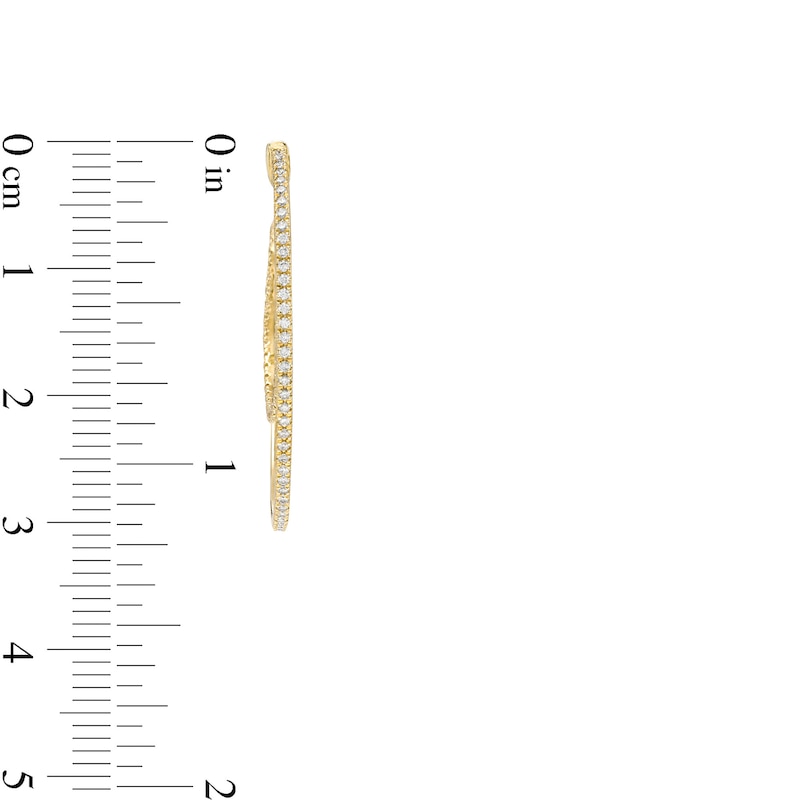 Main Image 3 of 1/2 CT. T.W. Diamond Crescent Moon Hoop Earrings in 10K Gold
