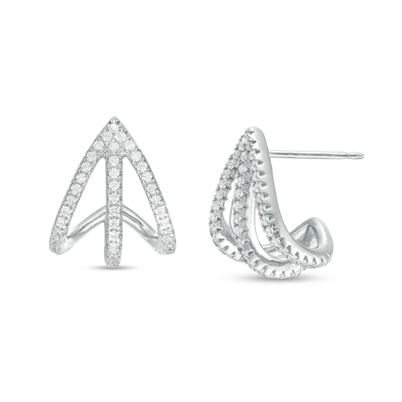 1/2 CT. T.w. Diamond Triple Row Split Hoop Earrings in Sterling Silver