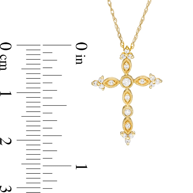 Main Image 3 of 1/8 CT. T.W. Diamond Cross Vintage-Style Pendant in 10K Gold