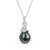 Thumbnail Image 1 of 9.0-9.5mm Baroque Black Tahitian Cultured Pearl and 1/10 CT. T.W. Diamond Swirl Pendant in Sterling Silver