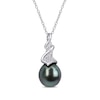 Thumbnail Image 0 of 9.0-9.5mm Baroque Black Tahitian Cultured Pearl and 1/10 CT. T.W. Diamond Swirl Pendant in Sterling Silver