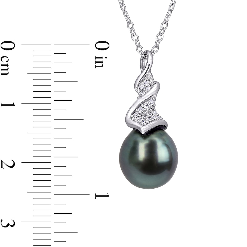 9.0-9.5mm Baroque Black Tahitian Cultured Pearl and 1/10 CT. T.W. Diamond Swirl Pendant in Sterling Silver