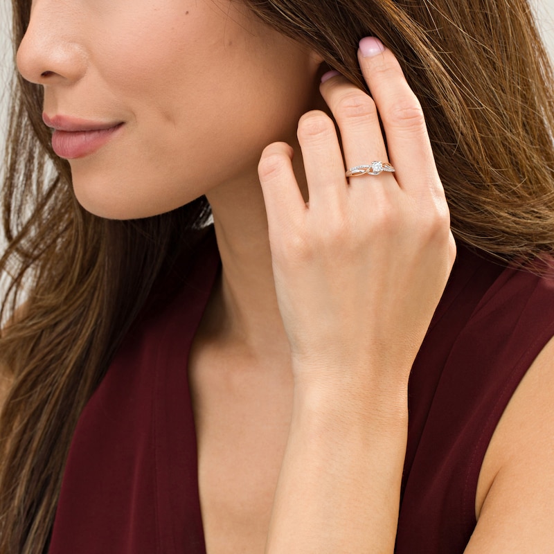 Main Image 2 of Cherished Promise Collection™ 1/5 CT. T.W. Diamond Bypass Promise Ring in 10K Two-Tone Gold