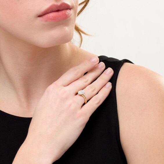 Cherished Promise Collectionâ¢ 1/4 CT. T.w. Diamond Oval Starburst Split Shank Promise Ring in 10K Two-Tone Gold