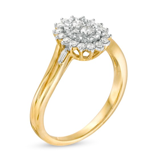 Cherished Promise Collectionâ¢ 1/4 CT. T.w. Diamond Oval Starburst Split Shank Promise Ring in 10K Two-Tone Gold