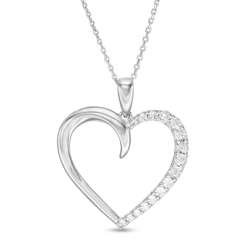 Main Image 1 of 1/10 CT. T.W. Diamond Heart Outline Pendant in Sterling Silver