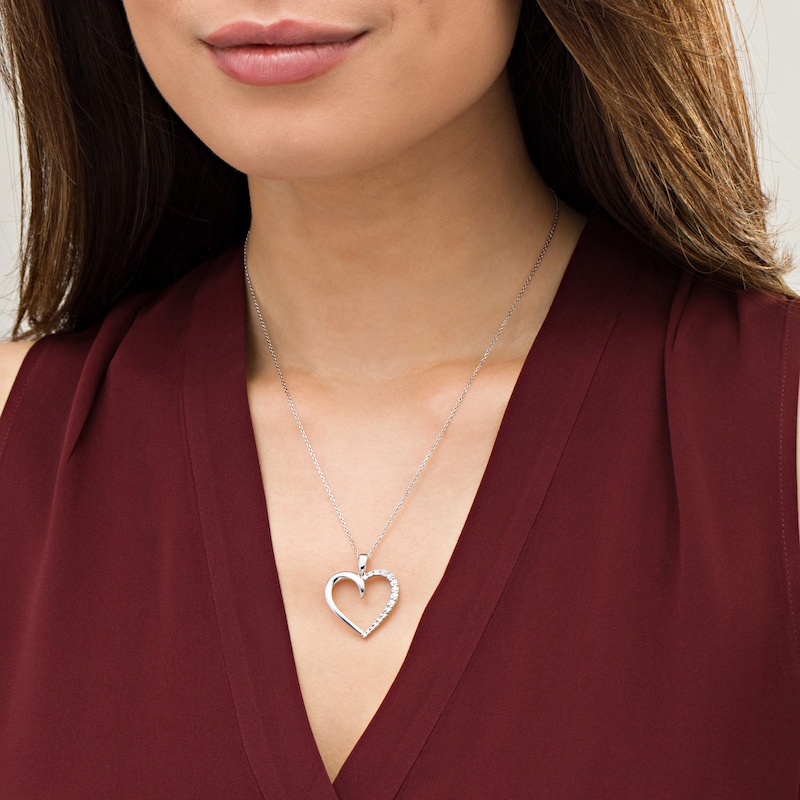 Main Image 2 of 1/10 CT. T.W. Diamond Heart Outline Pendant in Sterling Silver