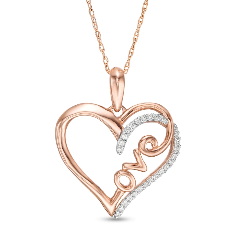 Main Image 1 of 1/10 CT. T.W. Diamond Heart "Love" Pendant in 10K Rose Gold