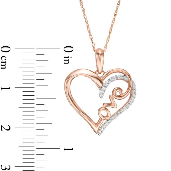 1/10 CT. T.w. Diamond Heart "Love" Pendant in 10K Rose Gold