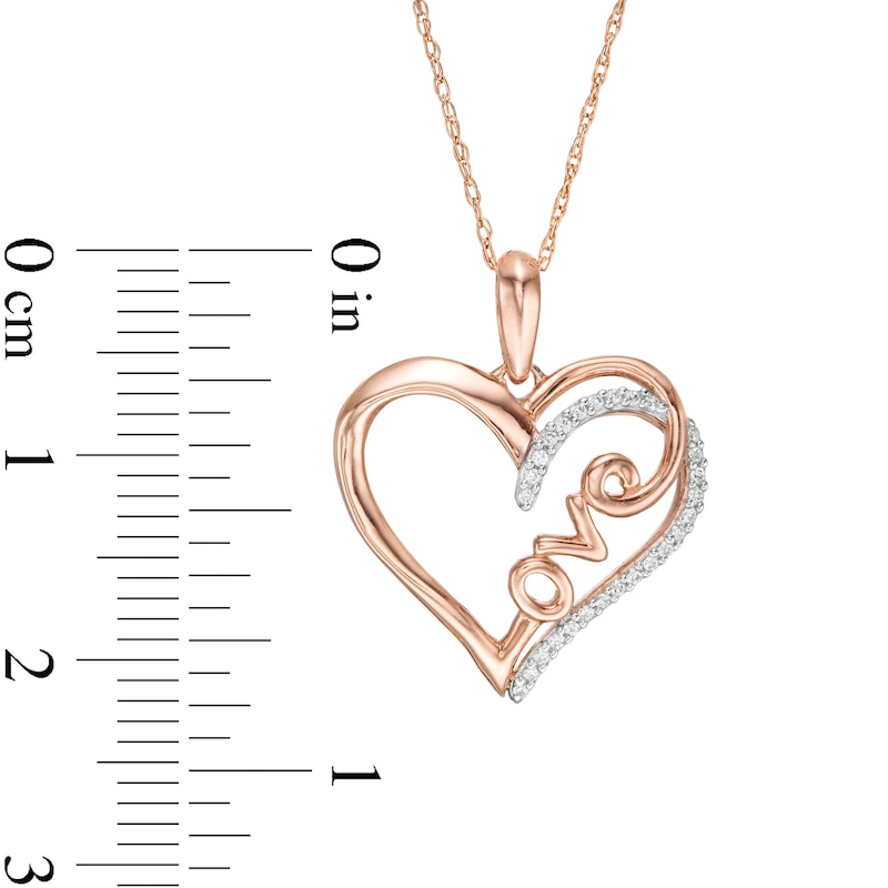 Main Image 3 of 1/10 CT. T.W. Diamond Heart "Love" Pendant in 10K Rose Gold