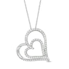 Thumbnail Image 1 of 1/2 CT. T.W. Diamond Tilted Double Heart Pendant in 10K White Gold