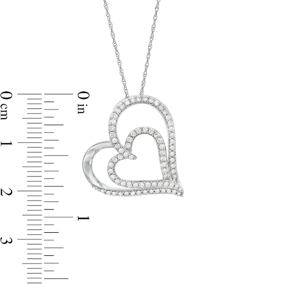 1/2 CT. T.w. Diamond Tilted Double Heart Pendant in 10K White Gold
