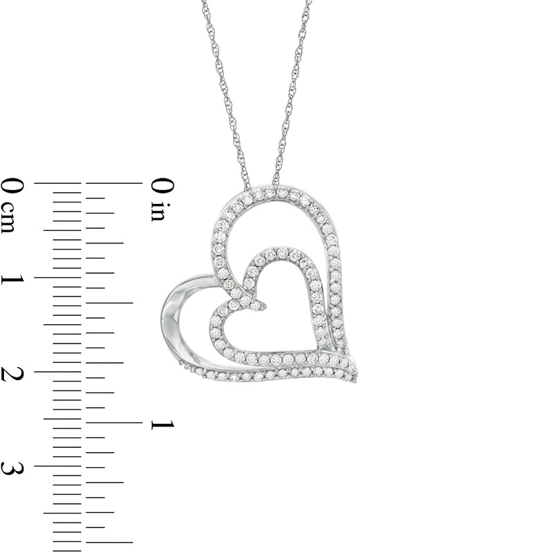 Main Image 3 of 1/2 CT. T.W. Diamond Tilted Double Heart Pendant in 10K White Gold