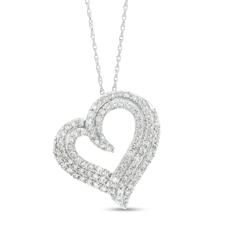 Main Image 1 of 1 CT. T.W. Diamond Triple Tilted Heart Pendant in 10K White Gold