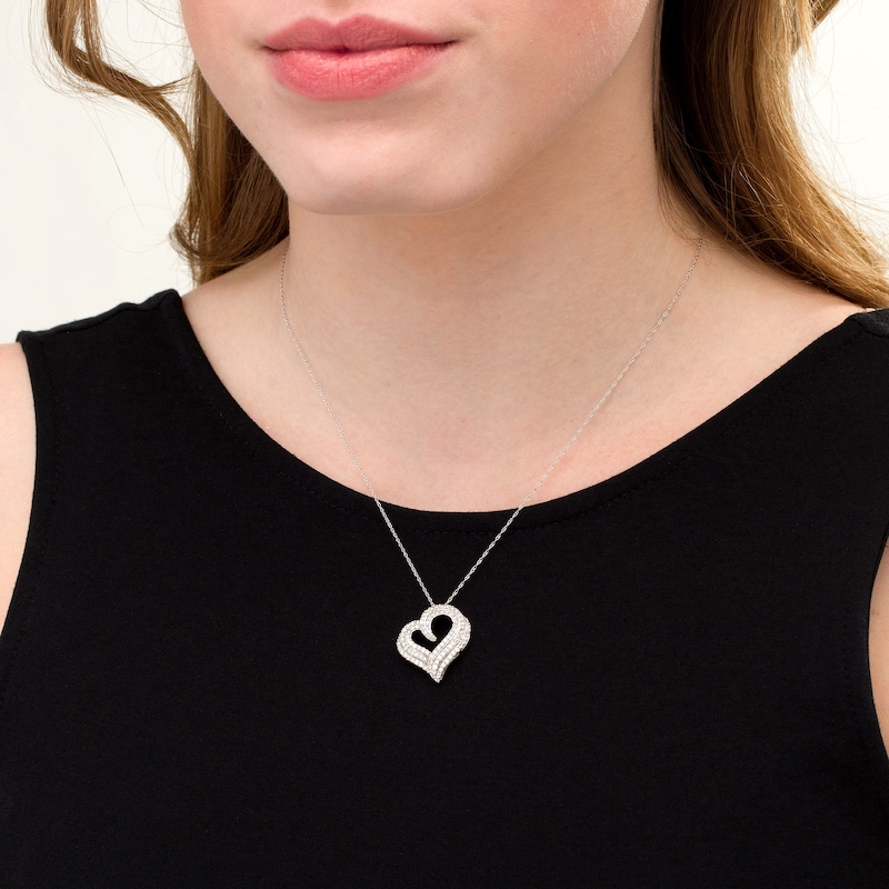 Main Image 2 of 1 CT. T.W. Diamond Triple Tilted Heart Pendant in 10K White Gold