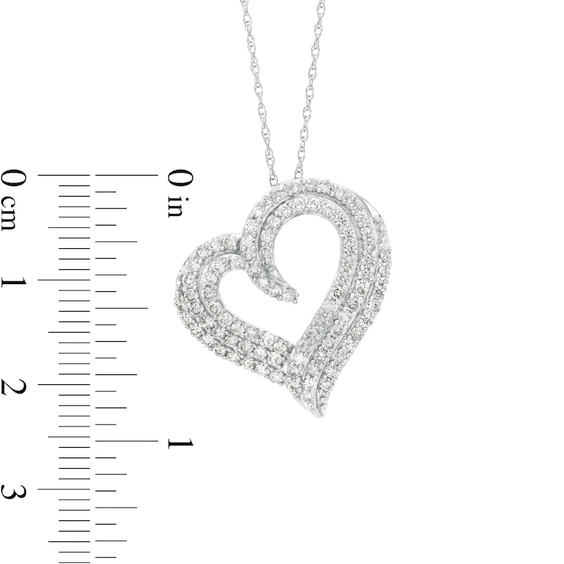Main Image 3 of 1 CT. T.W. Diamond Triple Tilted Heart Pendant in 10K White Gold