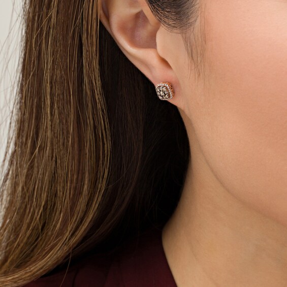 1/2 CT. T.W. Champagne and White Diamond Cushion Frame Stud Earrings in 10K Rose Gold 1/2 CT. T.W. Champagne and White Diamond Cushion Frame Stud Earrings in 10K Rose Gold