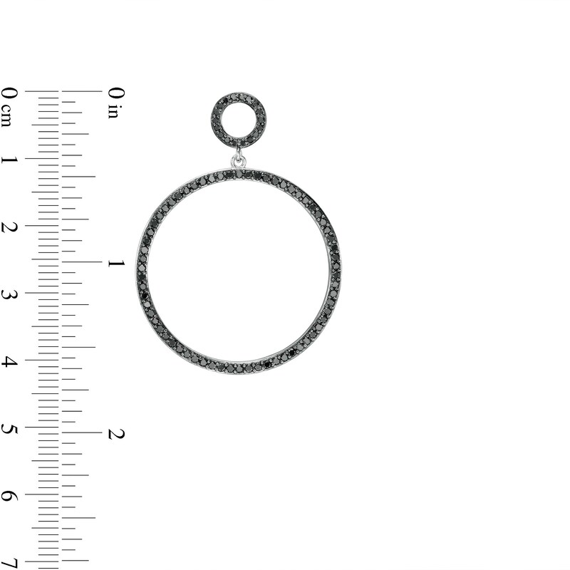 Main Image 3 of 1-1/2 CT. T.W. Black Diamond Double Circle Drop Earrings in Sterling Silver