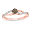 Thumbnail Image 0 of 1/6 CT. T.W. Champagne and White Diamond Flower Twist Shank Ring in 10K Rose Gold