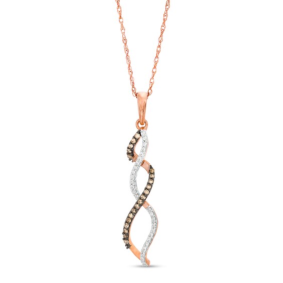 1/6 CT. T.w. Champagne and White Diamond Twist Flame Pendant in 10K Rose Gold