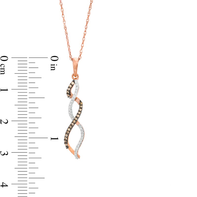 Main Image 3 of 1/6 CT. T.W. Champagne and White Diamond Twist Flame Pendant in 10K Rose Gold