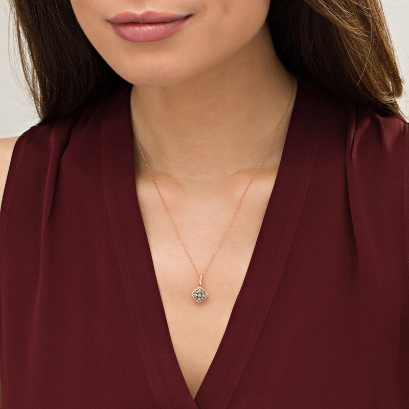 Main Image 2 of 1/2 CT. T.W. Champagne and White Diamond Tilted Cushion Frame Pendant in 10K Rose Gold