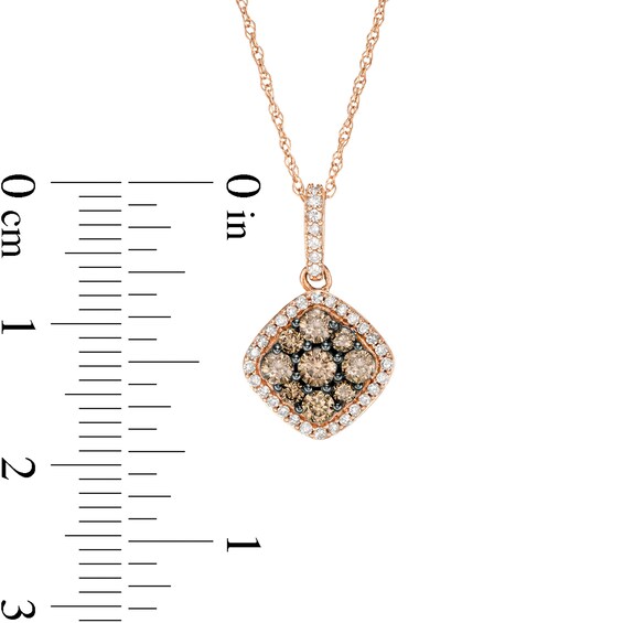 1/2 CT. T.w. Champagne and White Diamond Tilted Cushion Frame Pendant in 10K Rose Gold