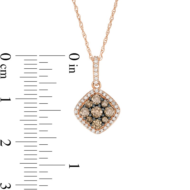 Main Image 3 of 1/2 CT. T.W. Champagne and White Diamond Tilted Cushion Frame Pendant in 10K Rose Gold