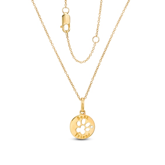 Diamond Accent "Best Friend" Cutout Dog Paw Disc Pendant in 10K Gold