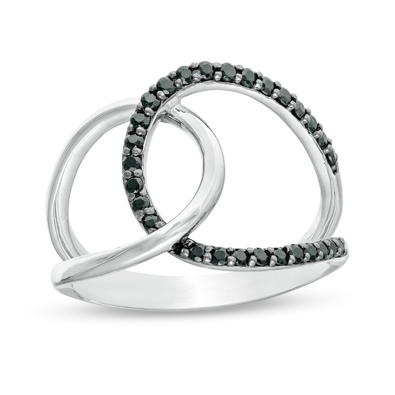 Main Image 1 of 1/4 CT. T.W. Black Diamond Interlocking Loops Ring in Sterling Silver