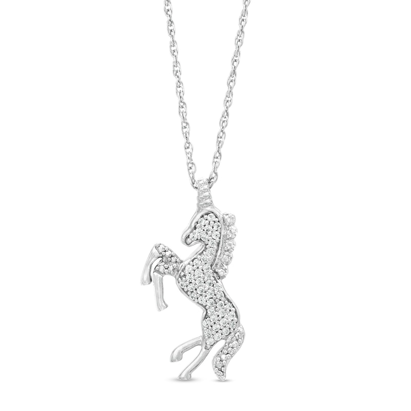 Main Image 1 of 1/8 CT. T.W. Diamond Prancing Unicorn Pendant in Sterling Silver