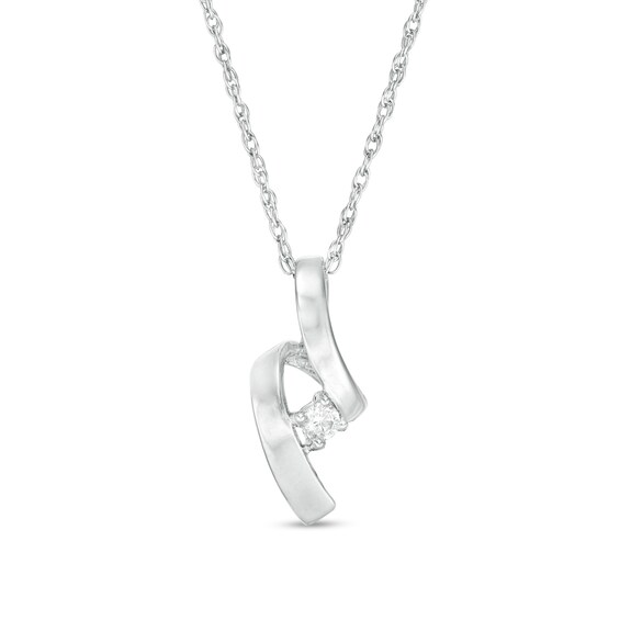 1/20 CT. Diamond Solitaire Ribbon Pendant in 14K White Gold