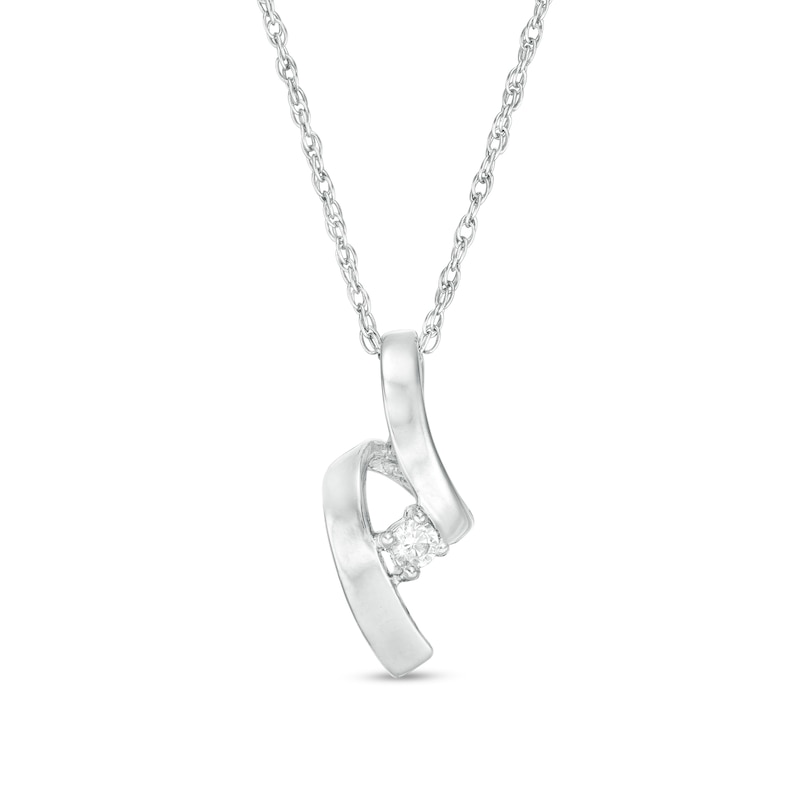 Main Image 1 of 1/20 CT. Diamond Solitaire Ribbon Pendant in 14K White Gold